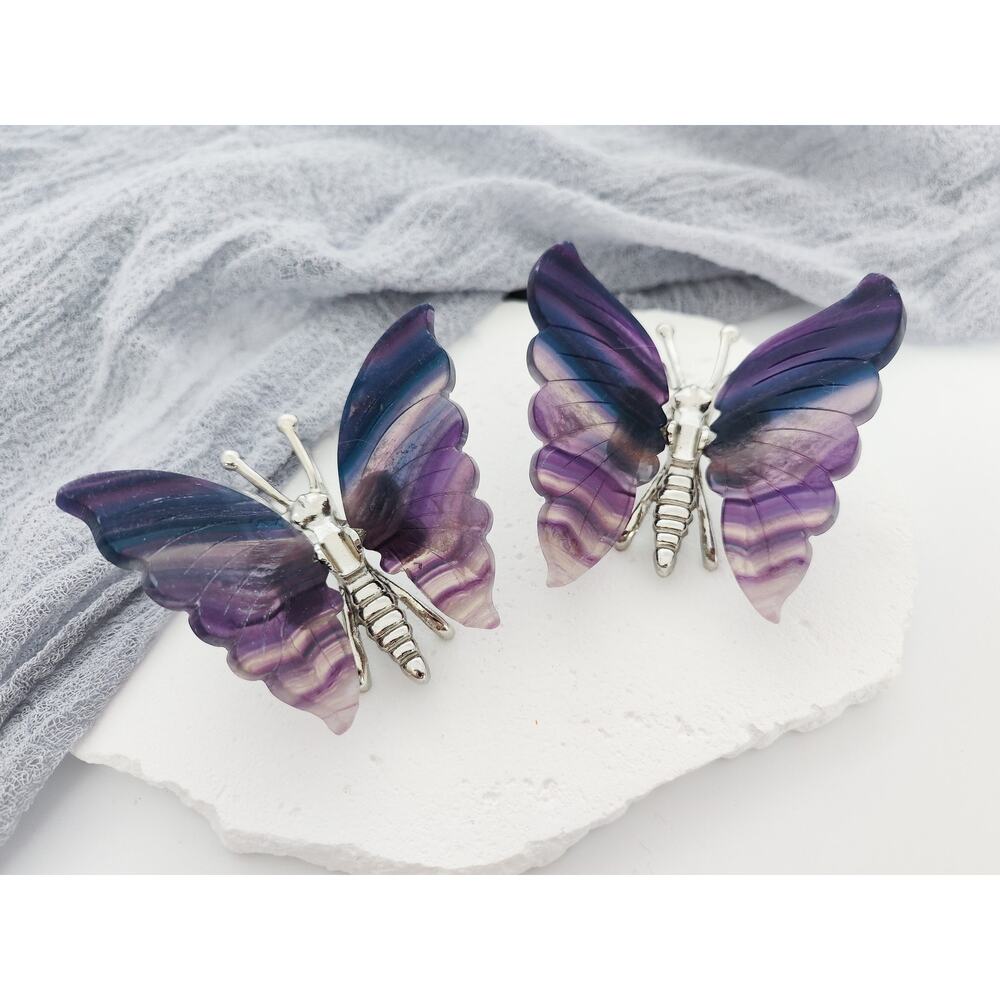 Rainbow Fluorite Butterfly Wings Crystal Carving